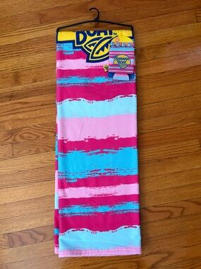 Banana Boat Bright Pink & Turquoise Striped Towel with Insulated Can Cooler